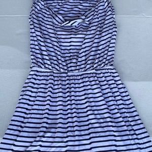 Tart Blue/White Stripe Cowneck Elastic Waist Dress